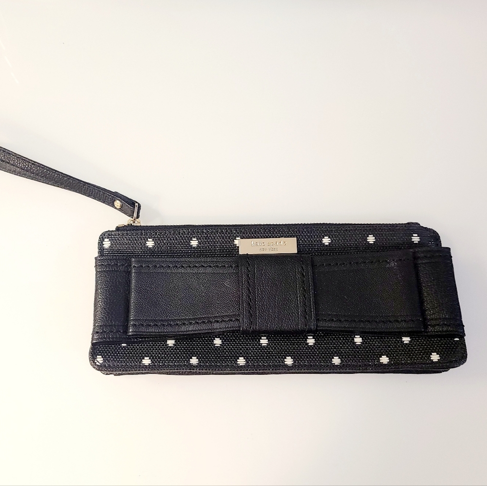 Kate Spade Polka Dot Bow Wristlet Purse Clutch Black & White